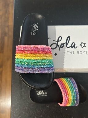 Lola and the Boys Kids Rainbow Glitter Slide Sandals - Multicolor